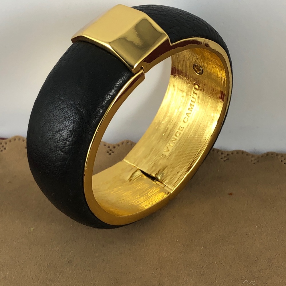 Vince Camuto Leather Covered Gold Tone Bangle - Picture 2 of 7